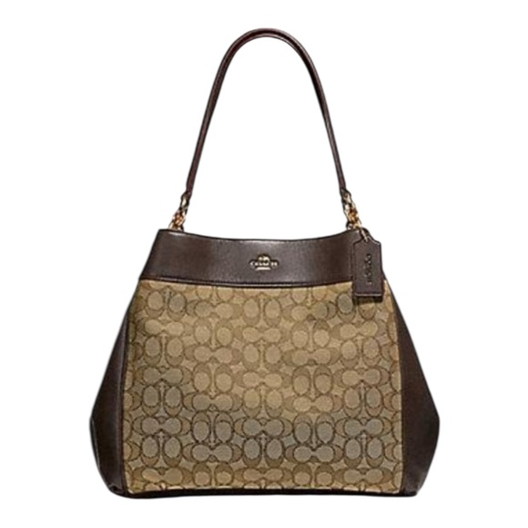 Coach Lexy Shoulder Bag F27579 Brown Signature Canvas Leather Trim - Picture 1 of 7